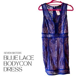 Blue Seven Sisters Bodycon Dress | Special Occasion Sheer Fit
